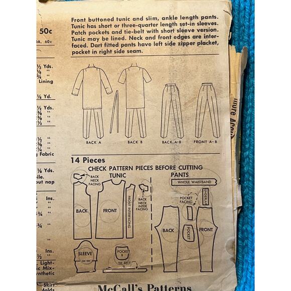 McCalls Pattern 6013 tunic jacket pants 1960s size 13 - Picture 4 of 5